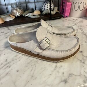 Birkenstock White Buckley Leather Clogs size 39